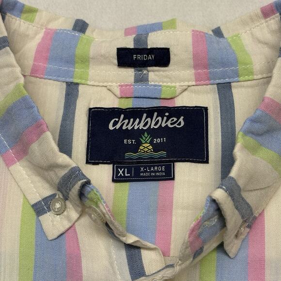 Chubbies Short Sleeve “Soft Serve” Friday Striped Button Up Shirt White Size XL - Picture 5 of 8